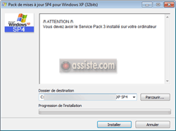 Lancer la dcompression et l'installation de Windows XP SP4