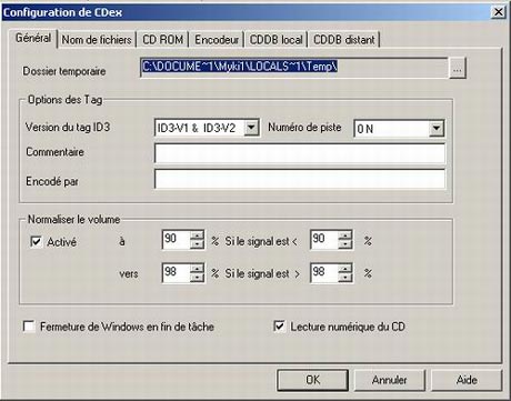 Configuration de CDex : Gnral